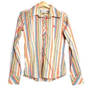 Lilly Pulitzer Multicolor Striped Button Up Shirt Size 2 Embroidered Logo